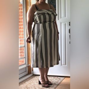 Michel Studio Dress, cream and grey/beige stripe, sz16